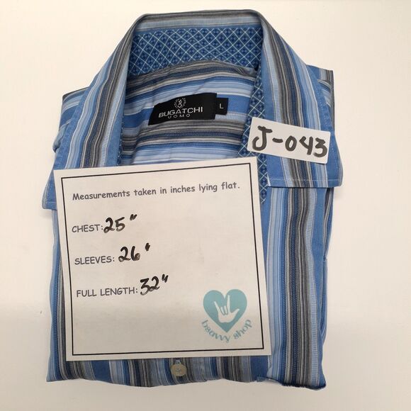 Bugatchi Uomo Mens Button Down Shirts Blue White Striped Flip Cuffs Size L - Picture 2 of 12